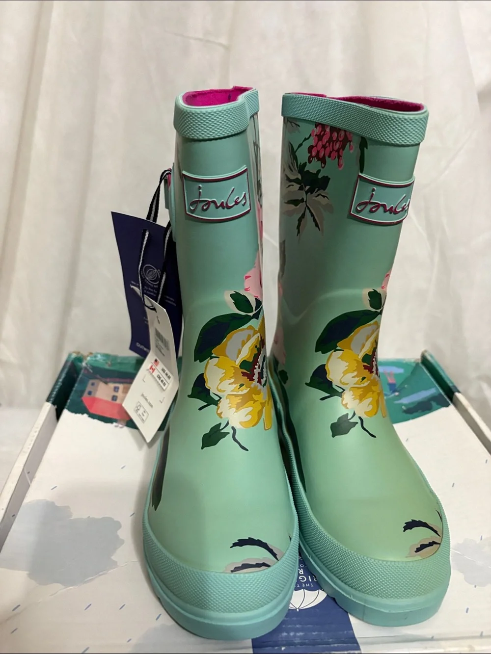 Joules Kids Mint Rain Boots size US 1 NWT